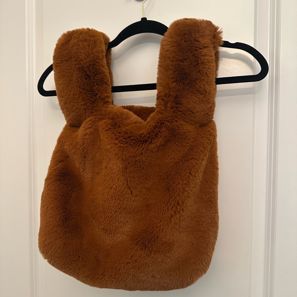 Top Shop Plush Faux Fur Tote Bag in Warm Brown